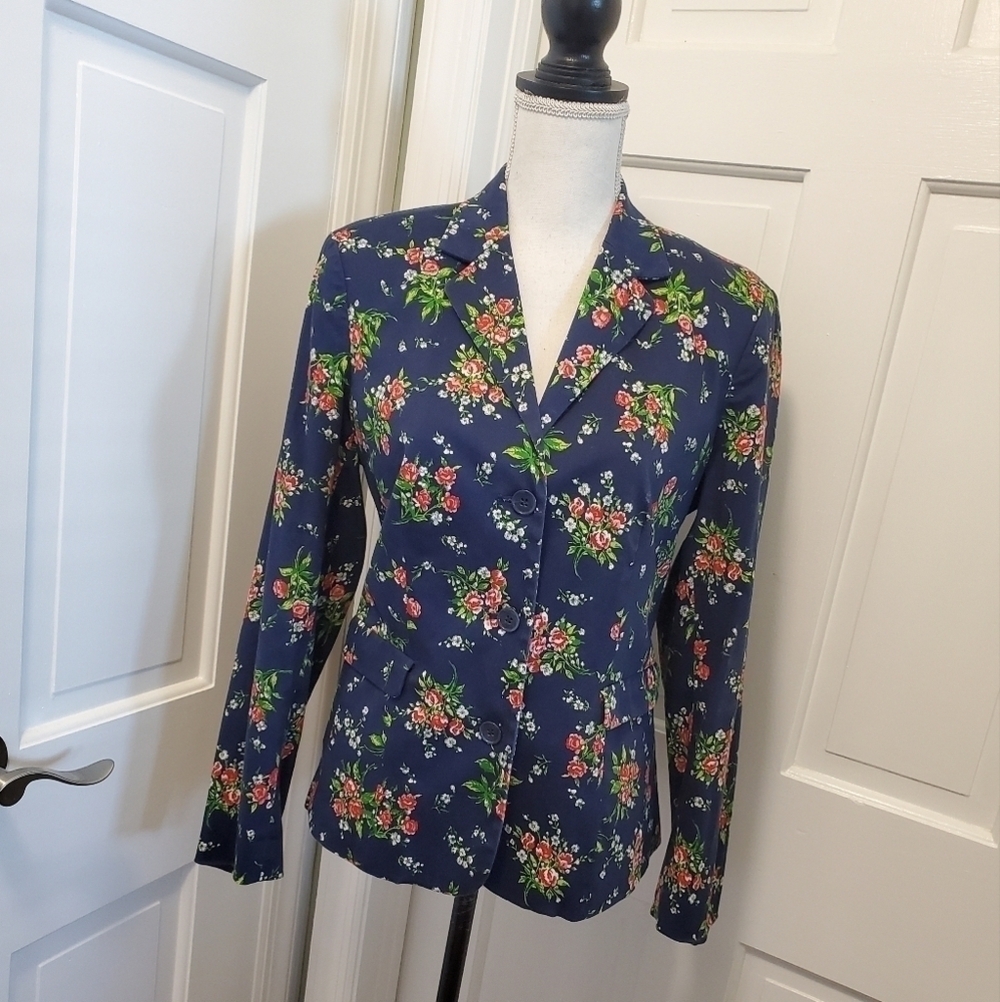 Orvis Navy Floral Print Blazer Size 10, Classic, Casual